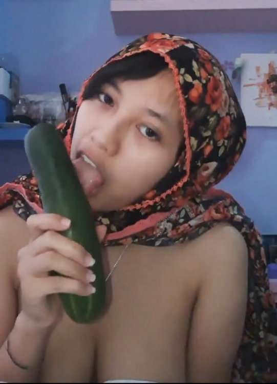 Extremely cute hijabi babe xxvideo playing with cucumber